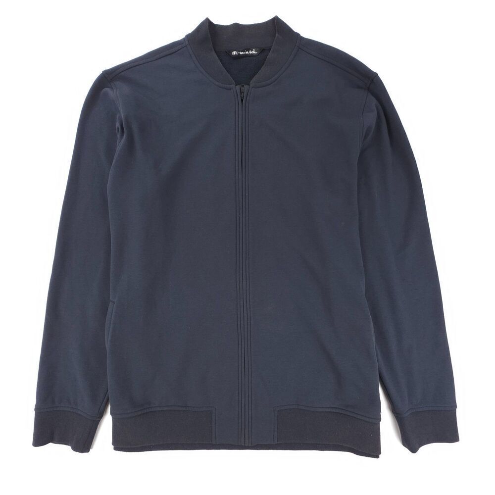 TRAVIS MATHEW Cavalry Knit Bomber Jacket Fleece Athleisure Normcore Preppy Navy